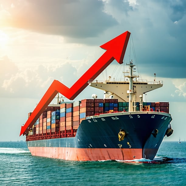 arrow showing rising costs over a container ship-1